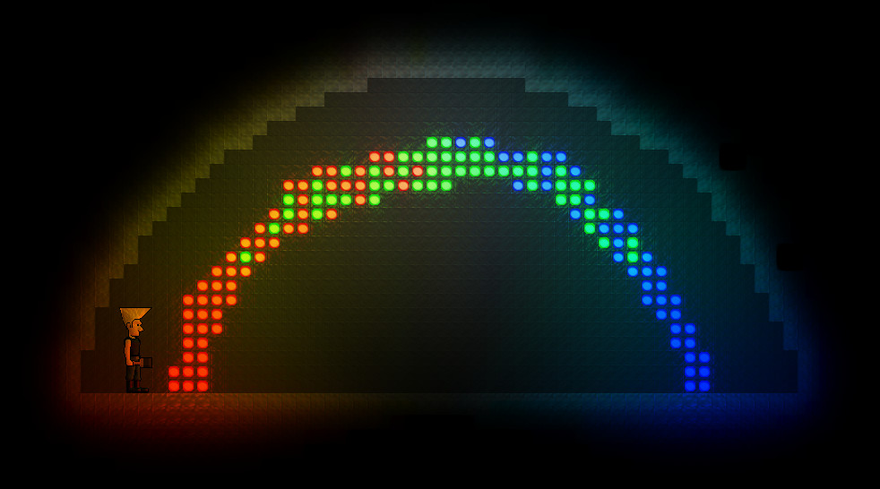 A render from the game showing a rainbow of colors